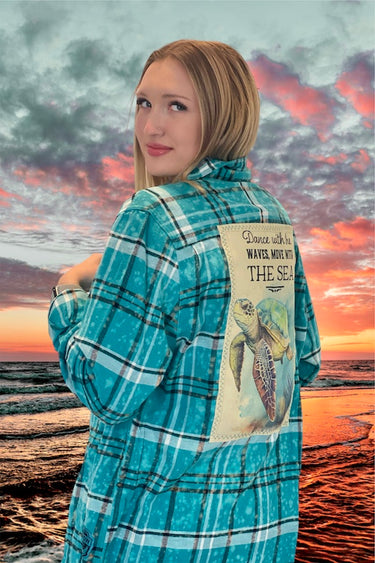 Turtle Cove Art Flannel- LIMITED EDITION Island Blue